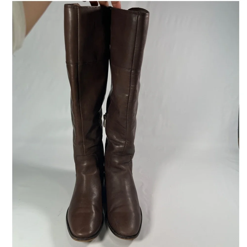 FRANCO SARTO Haleen Over the Knee Boots Womens 8 Brown Leather‎ Riding Studded